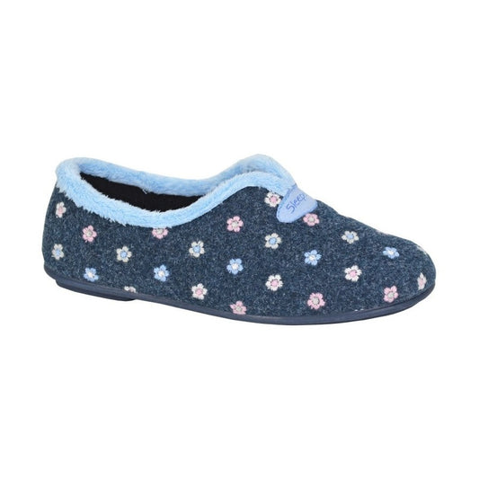 Sleepers Carol Navy Floral Trim V Throat Slipper LS181NC
