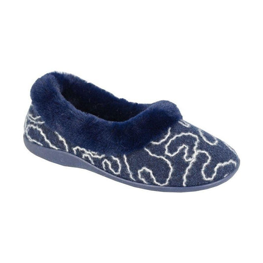 Sleepers Deeta NAVY Full Fur Cuff Memory Foam Slipper LS173C