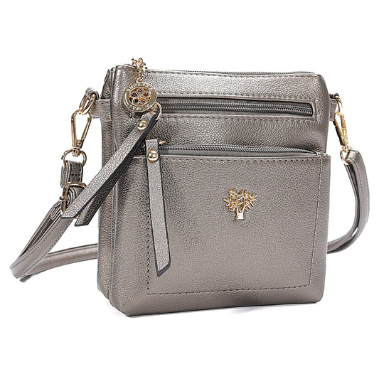 Superbia 9151 SILVER BRONZE Multi Zip Pocket Small Crossbody Shoulder Bag