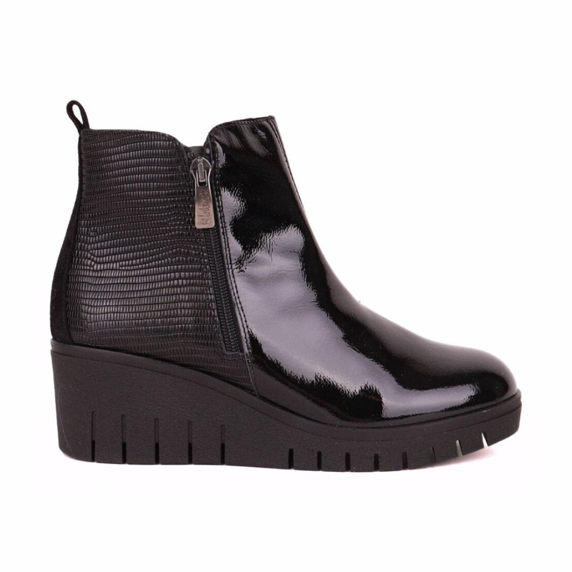 Valerias 1542 BLACK Patent Leather Wedge Comfort boot