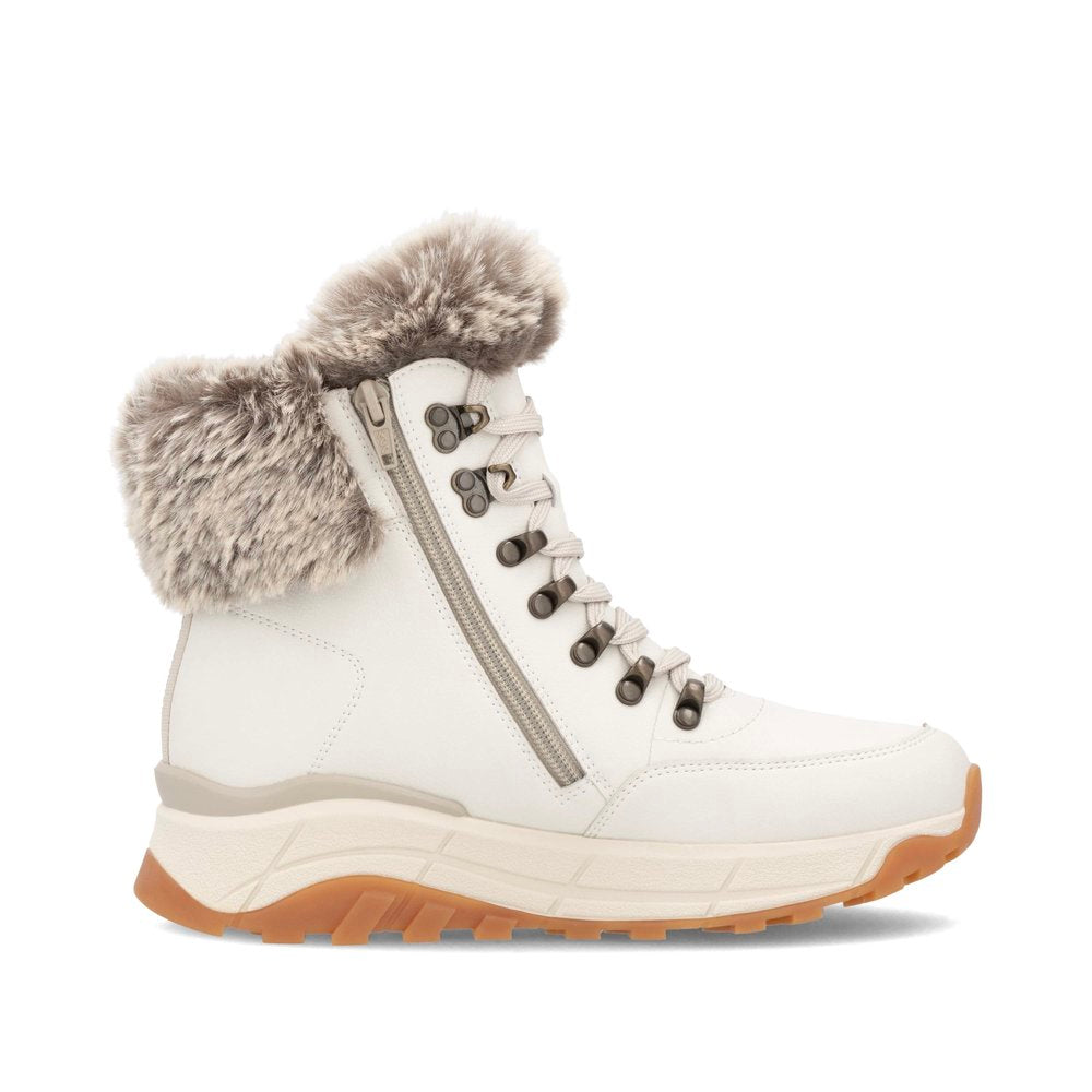 Rieker Evolution W0063 OFF WHITE Fur Cuff Trainer style Boot
