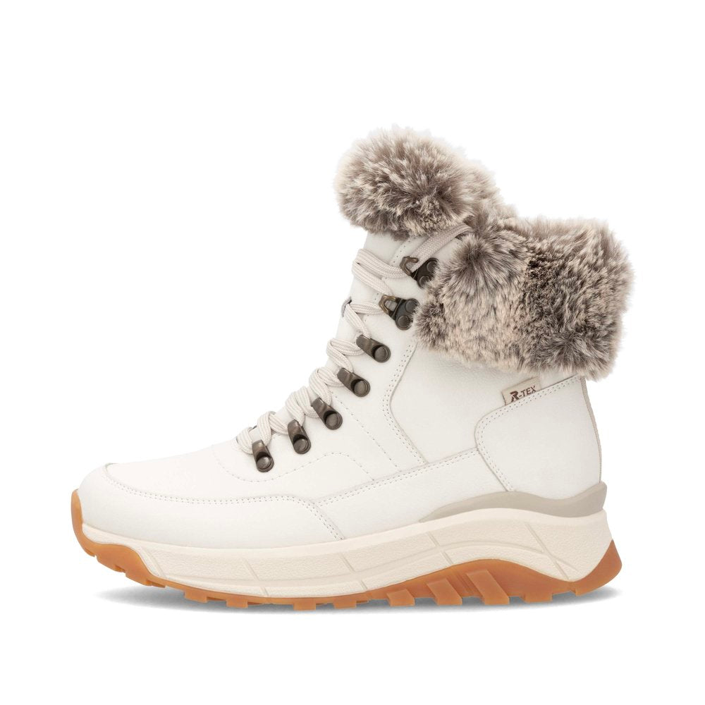 Rieker Evolution W0063 OFF WHITE Fur Cuff Trainer style Boot