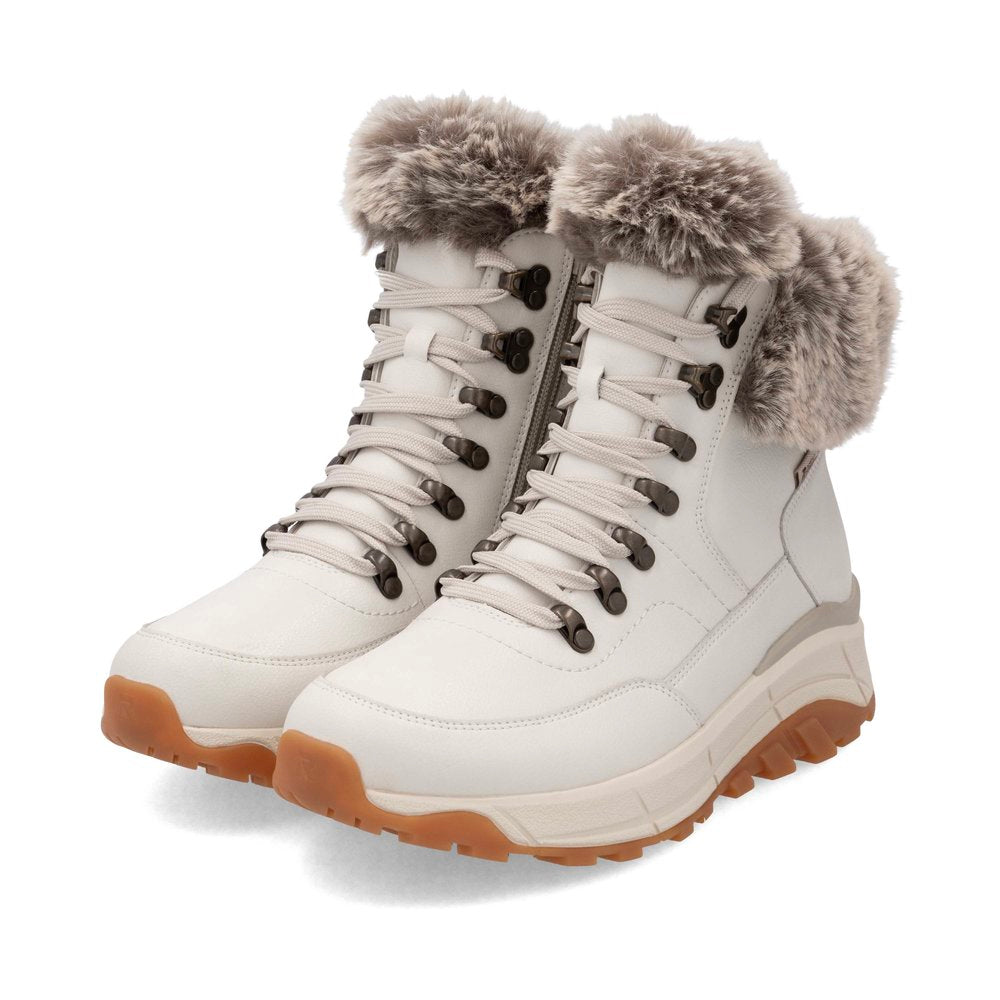 Rieker Evolution W0063 OFF WHITE Fur Cuff Trainer style Boot