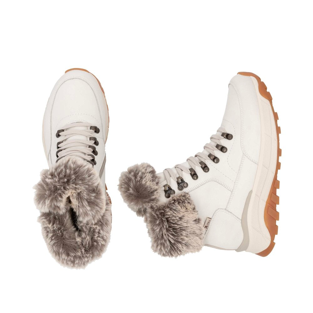 Rieker Evolution W0063 OFF WHITE Fur Cuff Trainer style Boot