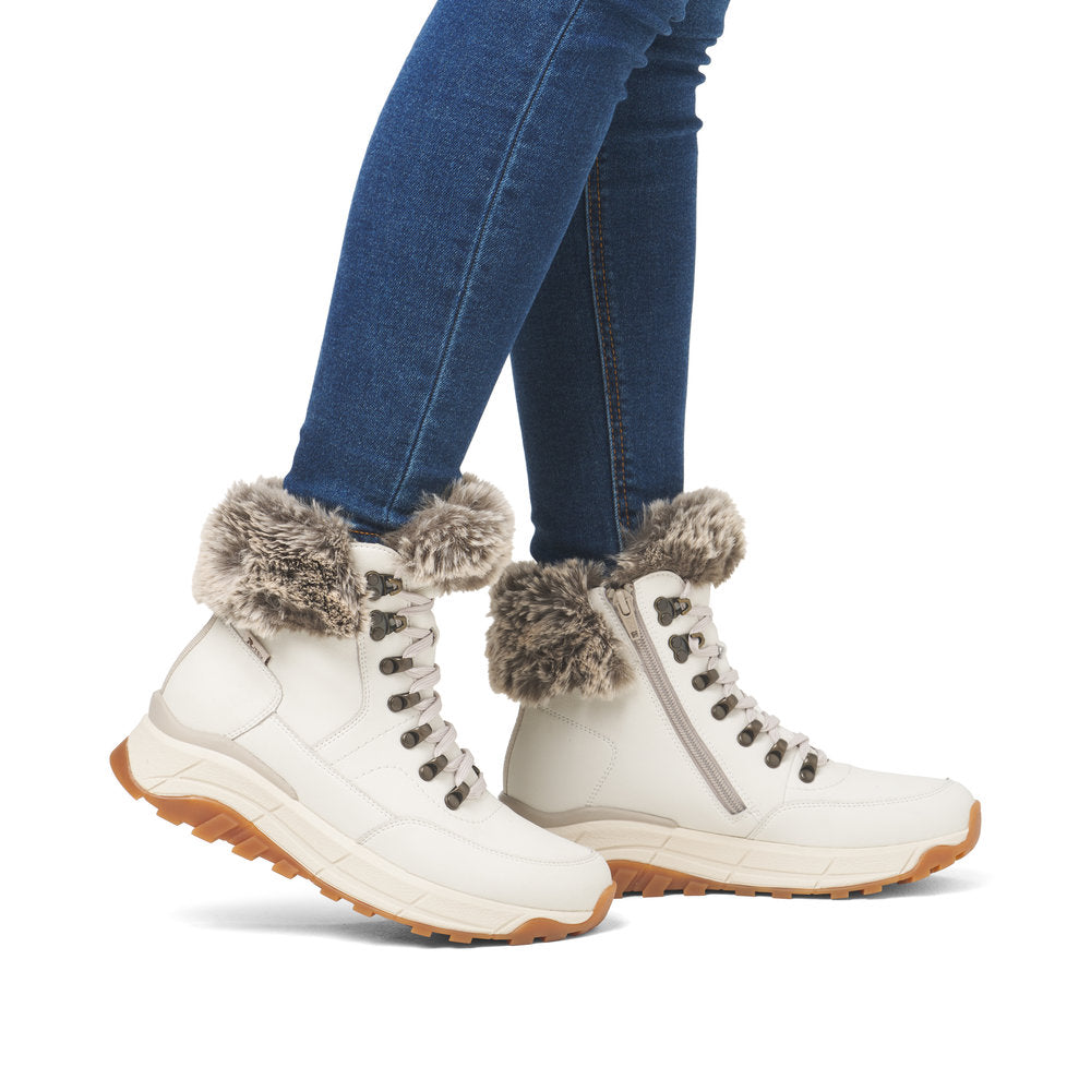 Rieker Evolution W0063 OFF WHITE Fur Cuff Trainer style Boot