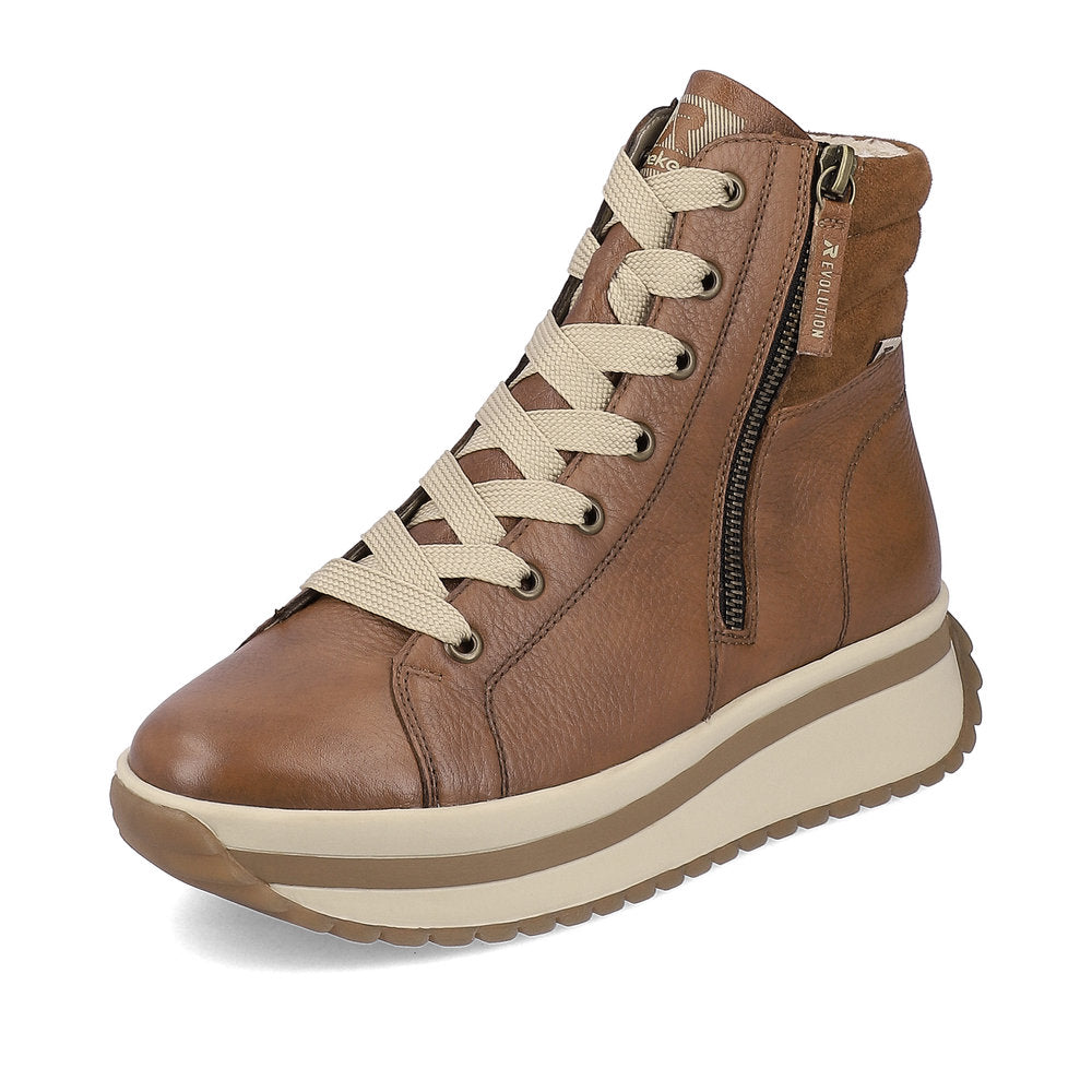 Rieker R'evolution Ankle Boot with Lace and ZIp W0962-24 BROWN