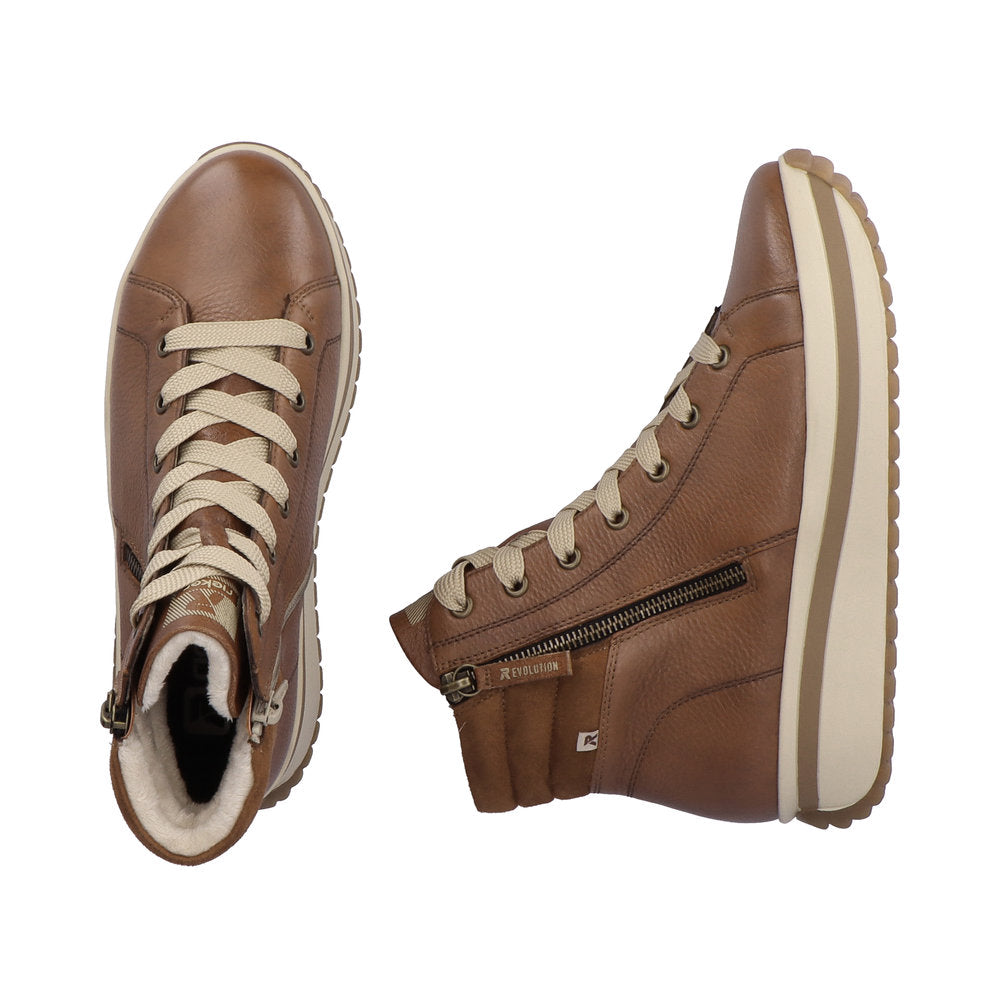 Rieker R'evolution Ankle Boot with Lace and ZIp W0962-24 BROWN