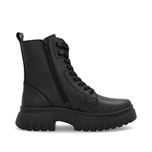 Rieker Biker Style Ankle Boot with Lace and Zip W1870-02 BLACK LEATHER
