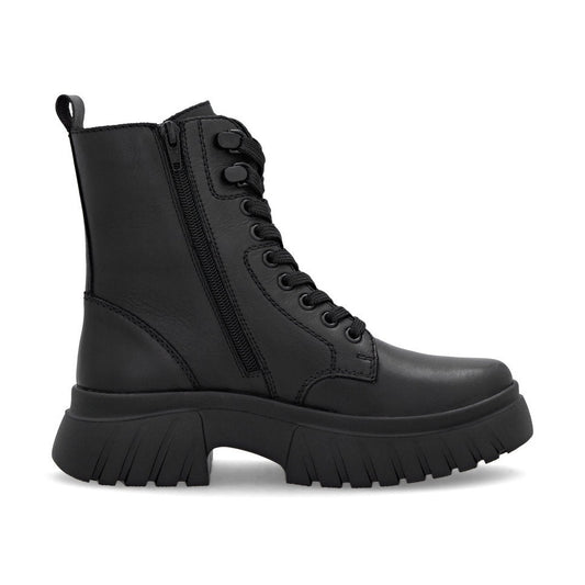 Rieker Biker Style Ankle Boot with Lace and Zip W1870-02 BLACK LEATHER