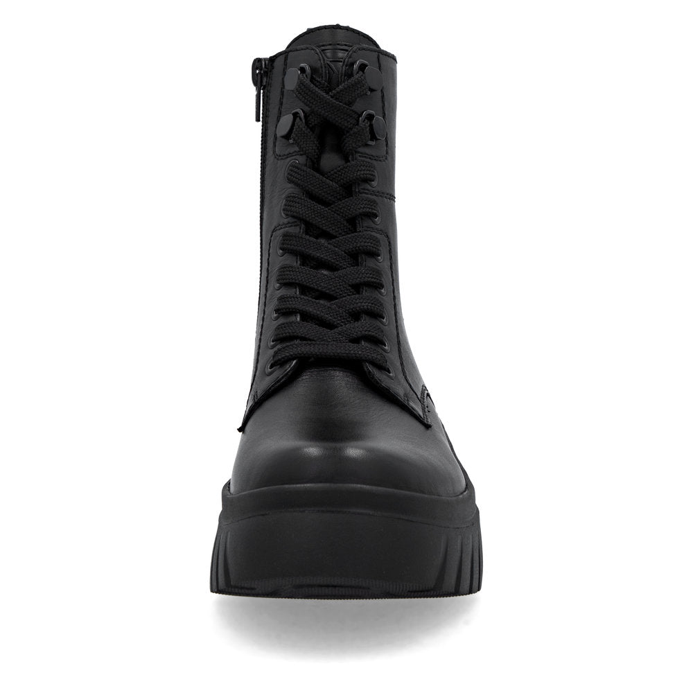 Rieker Biker Style Ankle Boot with Lace and Zip W1870-02 BLACK LEATHER
