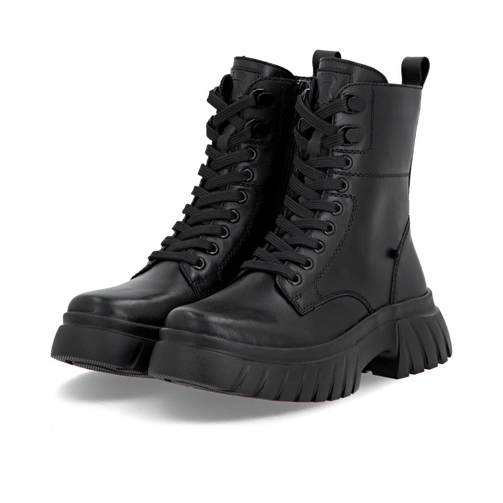 Rieker Biker Style Ankle Boot with Lace and Zip W1870-02 BLACK LEATHER