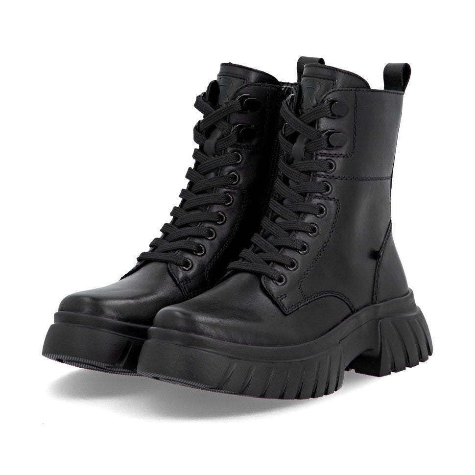 Rieker Biker Style Ankle Boot with Lace and Zip W1870-02 BLACK LEATHER