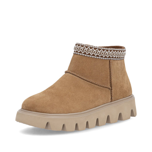 Rieker Casual Ankle Boot Fur lined with zip W2074-24 TAN