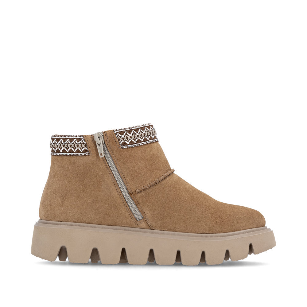 Rieker Casual Ankle Boot Fur lined with zip W2074-24 TAN
