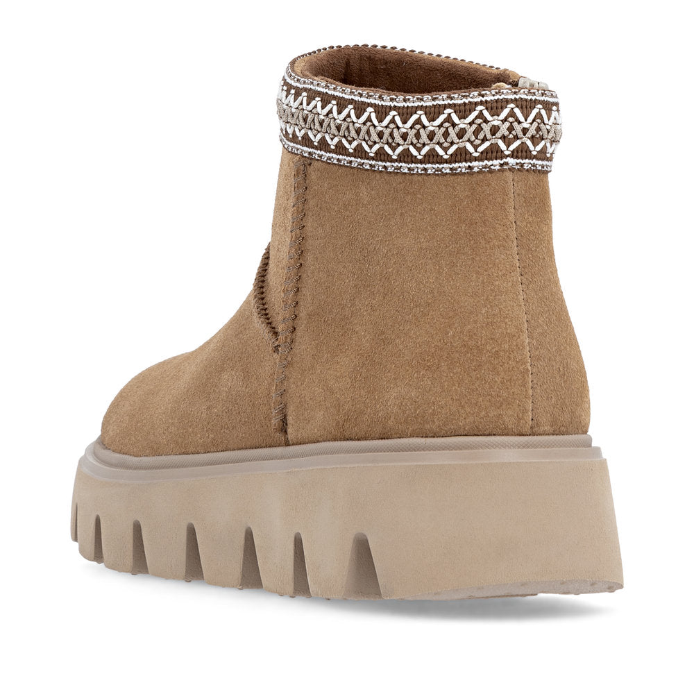 Rieker Casual Ankle Boot Fur lined with zip W2074-24 TAN