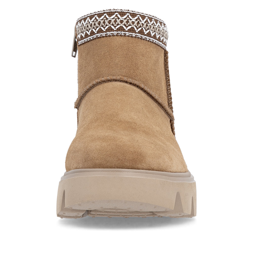 Rieker Casual Ankle Boot Fur lined with zip W2074-24 TAN