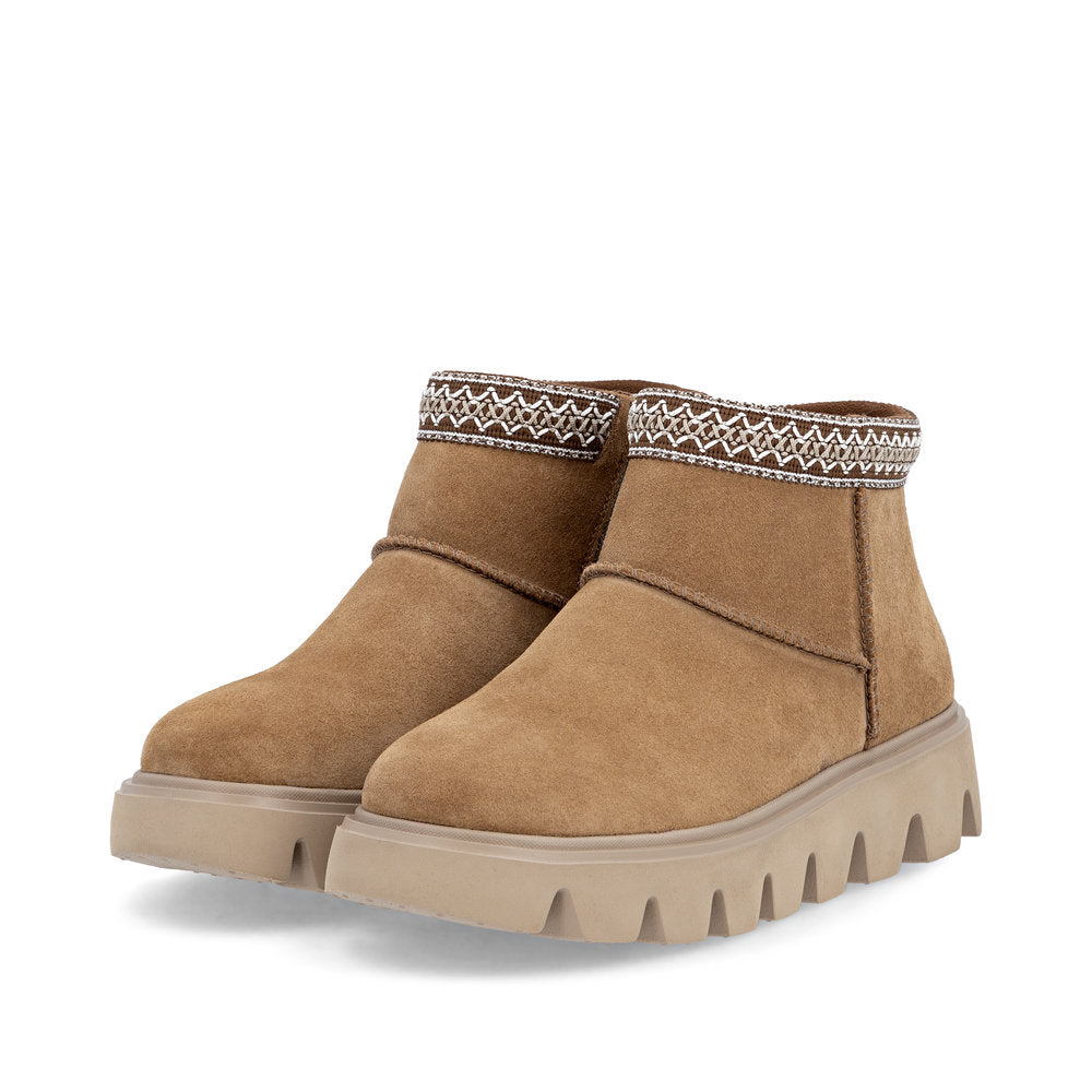 Rieker Casual Ankle Boot Fur lined with zip W2074-24 TAN