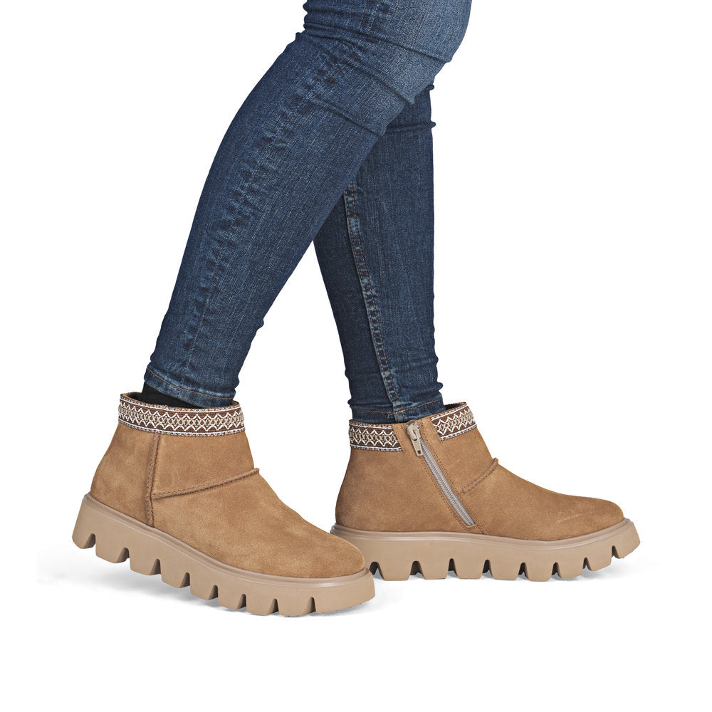 Rieker Casual Ankle Boot Fur lined with zip W2074-24 TAN