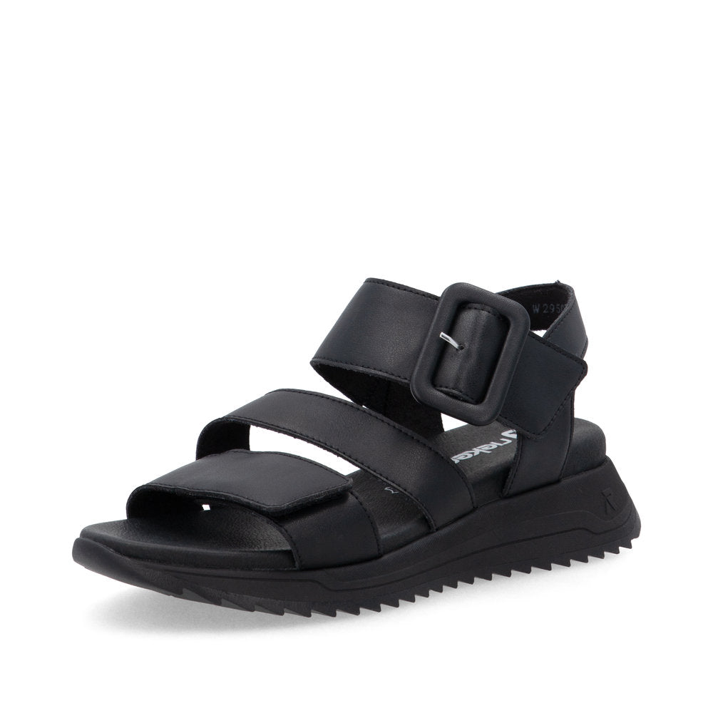 Rieker W2950 BLACK Leather Touch Fastening Chunky sandal W2950-00