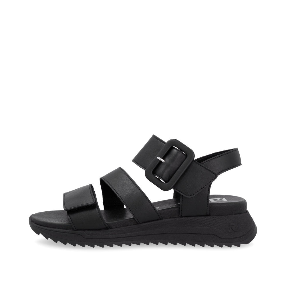 Rieker W2950 BLACK Leather Touch Fastening Chunky sandal W2950-00