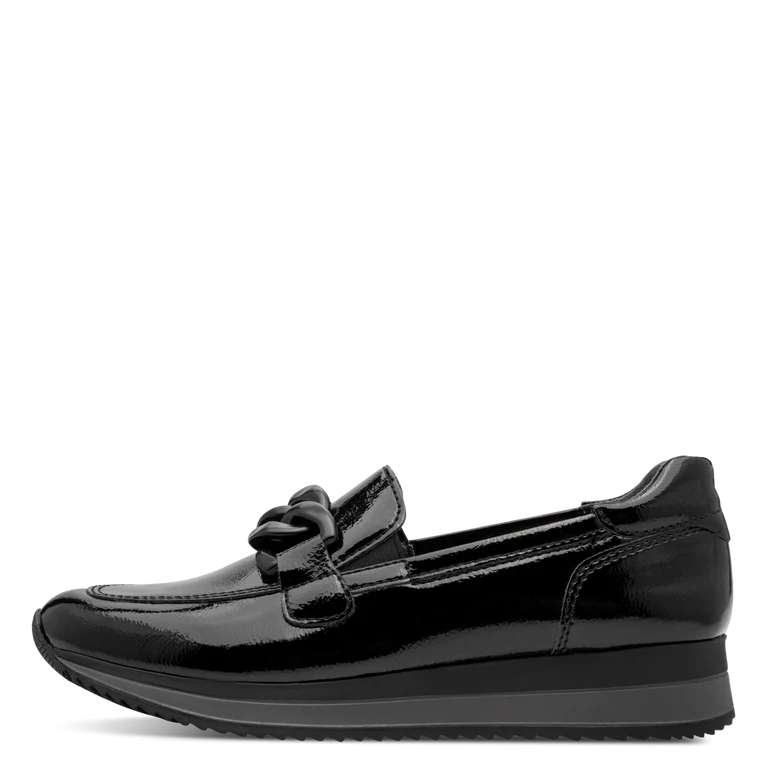 Jana 24766-42 BLACK Patent Low Wedge Loafer