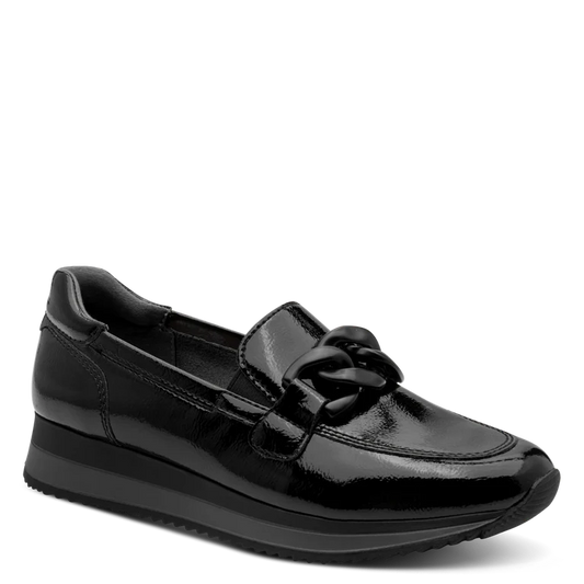 Jana 24766-42 BLACK Patent Low Wedge Loafer