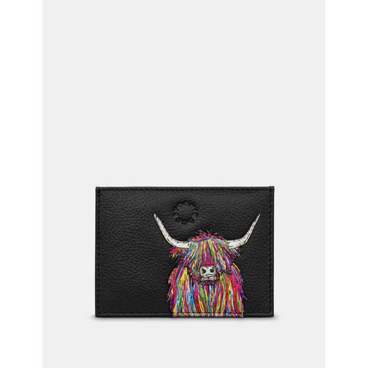 Yoshi Highland Cow Black Leather Card Holder BLACK Y1218 COW 1