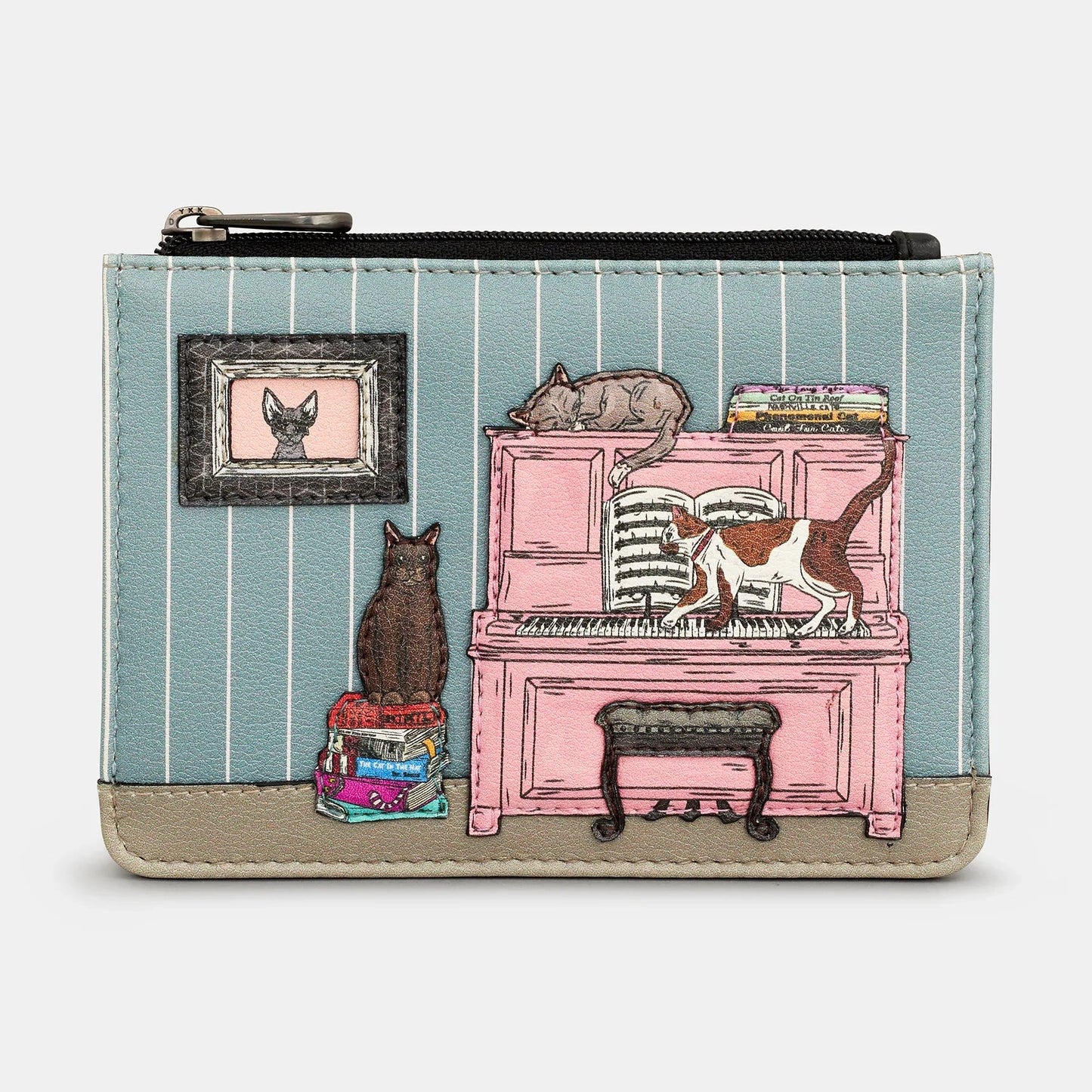 Yoshi Piano Cats Black Leather Zip Top Purse BLACK Y1321 PIANO 1