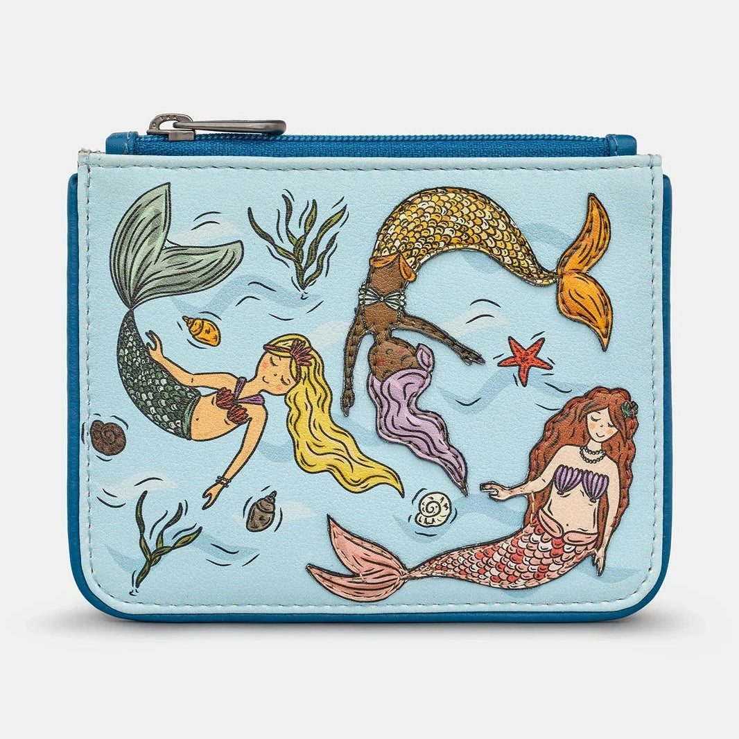 Yoshi Mermaids Dance Zip top real leather Purse BLUE .
