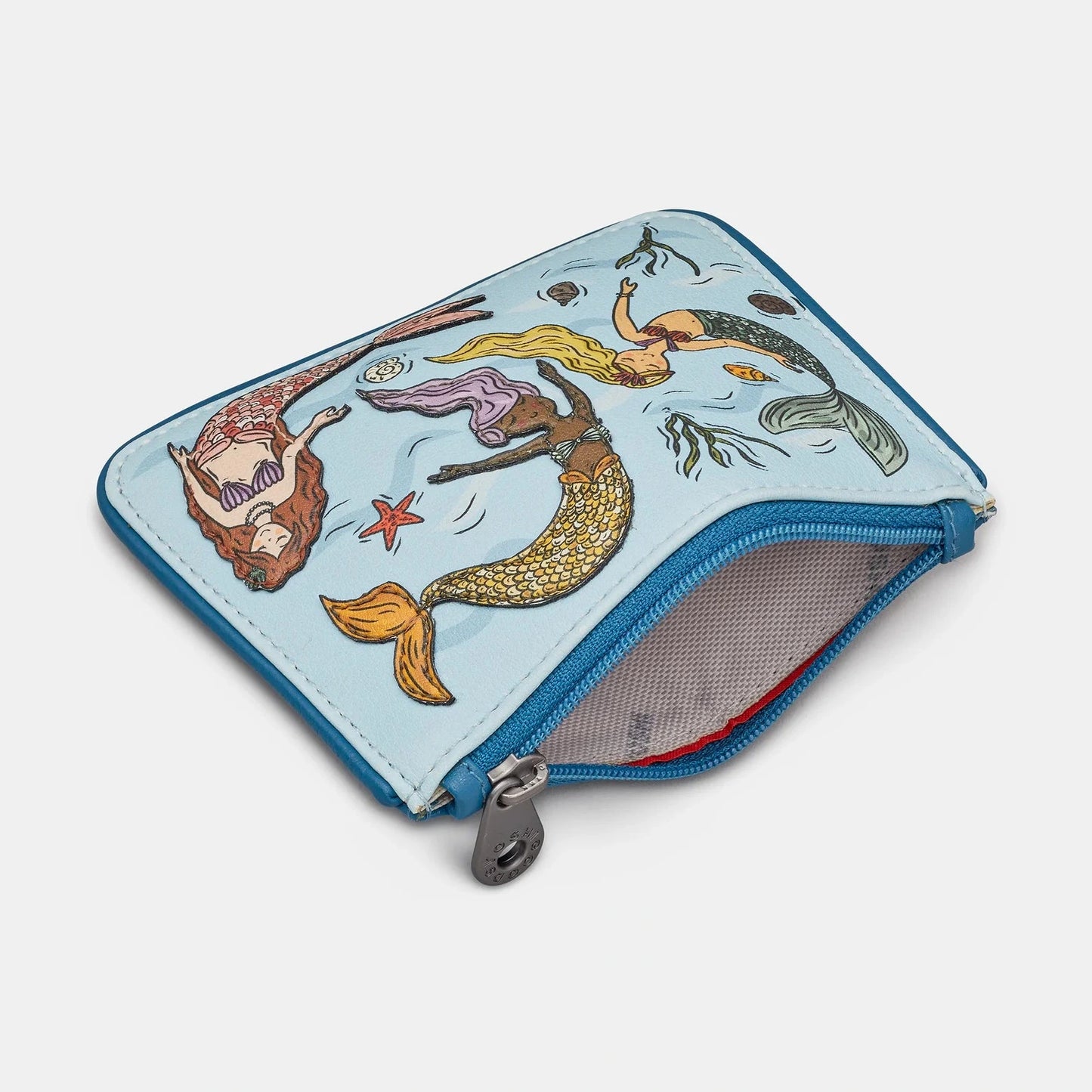 Yoshi Mermaids Dance Zip top real leather Purse BLUE .