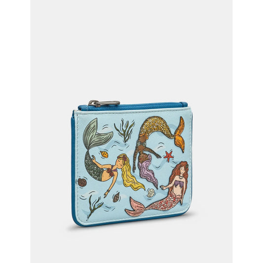 Yoshi Mermaids Dance Zip top real leather Purse BLUE .