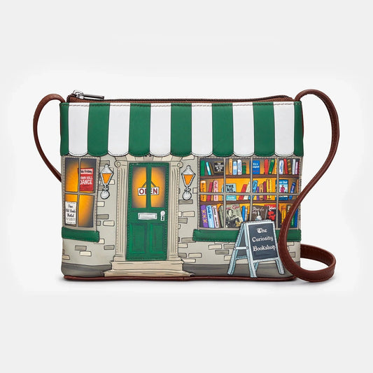 Yoshi Curiosity Bookshop Leather Cross Body Bag Green / BROWN