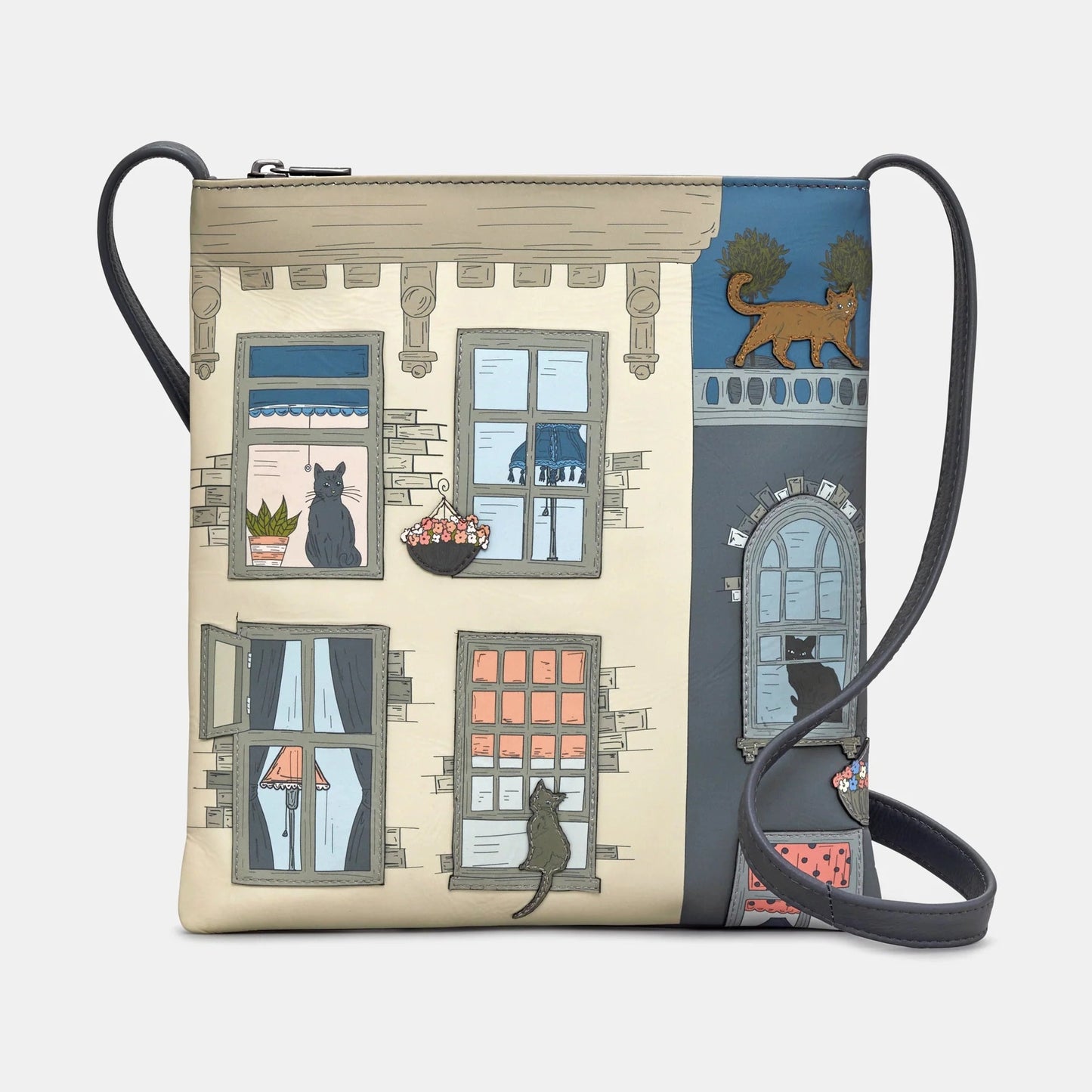 Yoshi Purrfect Neighbours Grey Leather Cross Body Bag YB90 PURR 35