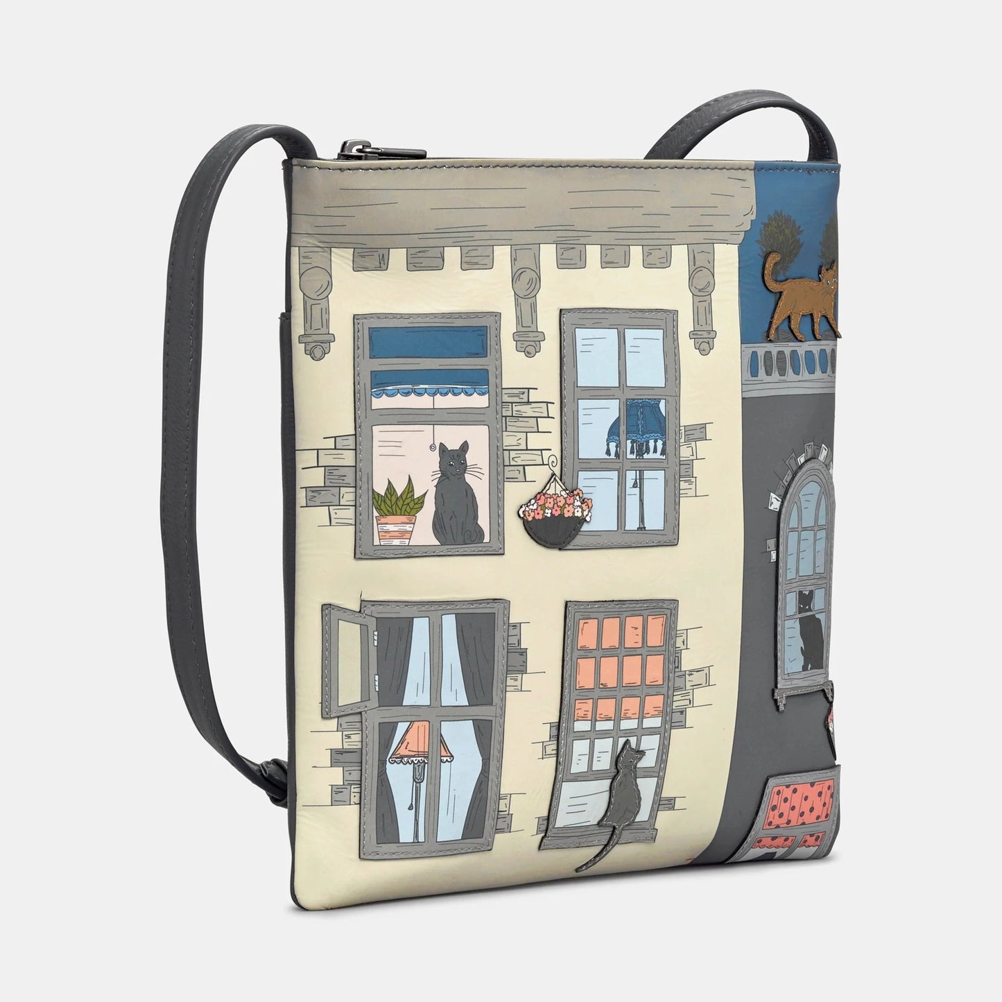Yoshi Purrfect Neighbours Grey Leather Cross Body Bag YB90 PURR 35