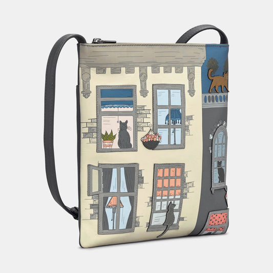 Yoshi Purrfect Neighbours Grey Leather Cross Body Bag YB90 PURR 35