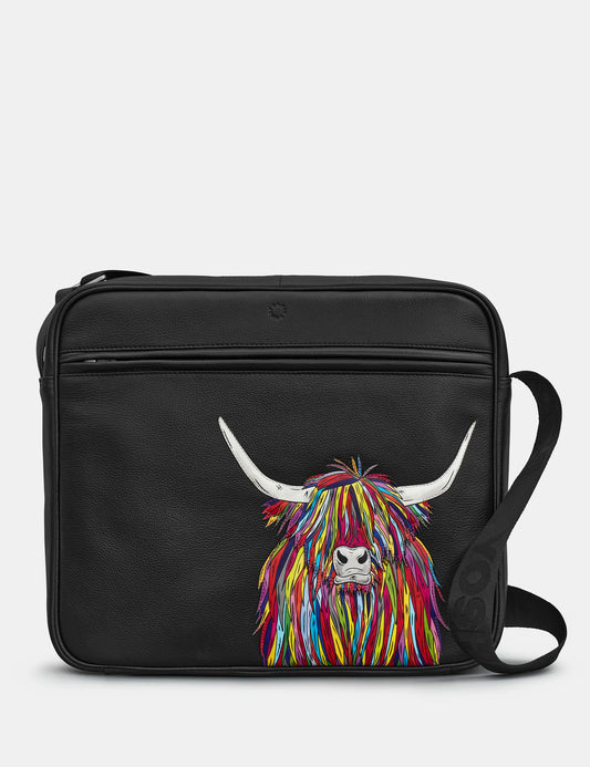 Yoshi Highland Cow Messenger Bag BLACK Soft Leather YMB01 COW1