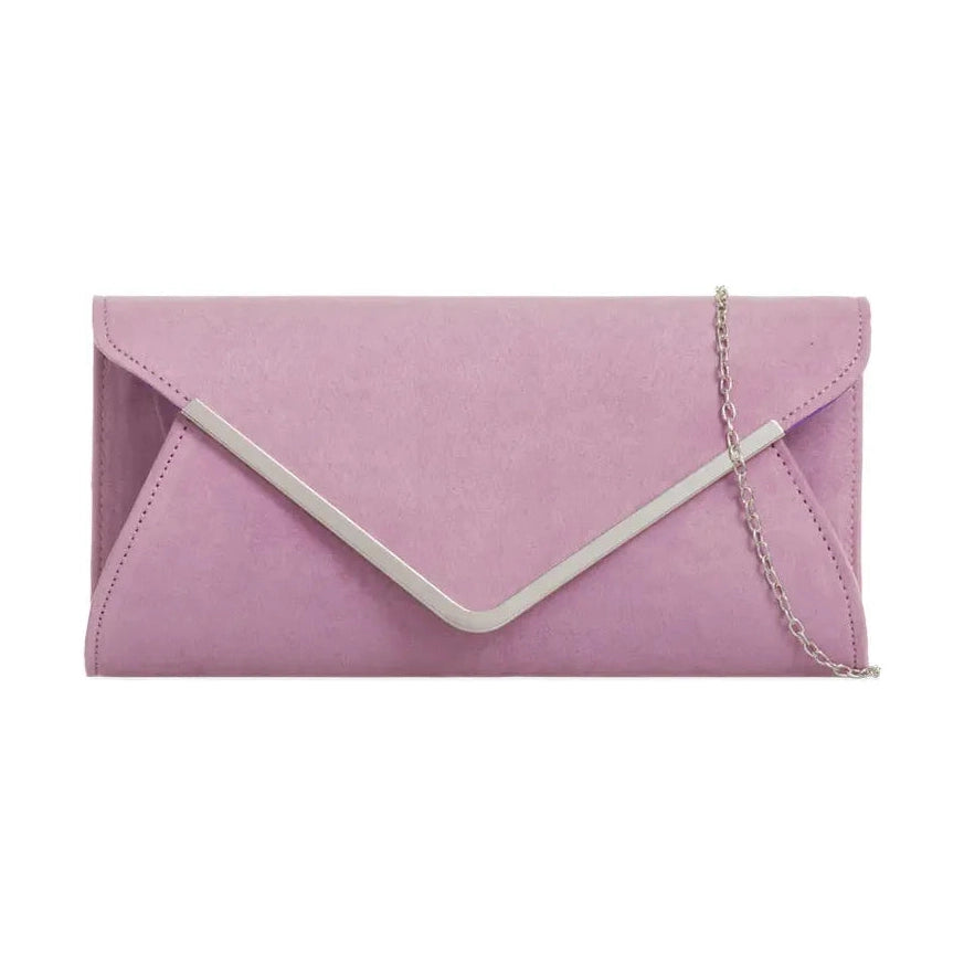 LILAC Faux Suede Clutch Bag with Chain z320