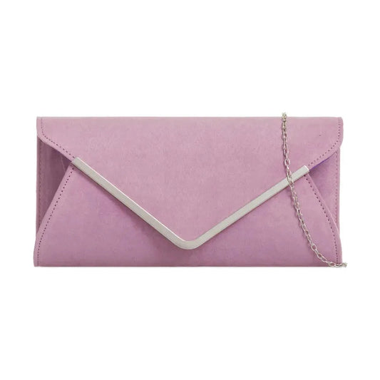 LILAC Faux Suede Clutch Bag with Chain z320