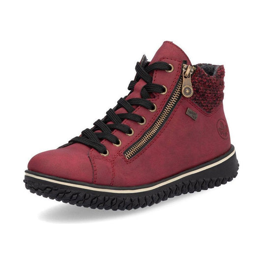 Rieker Z4263 RED Water Repellant Ankle Boot with Laces and Zip Z4263-35