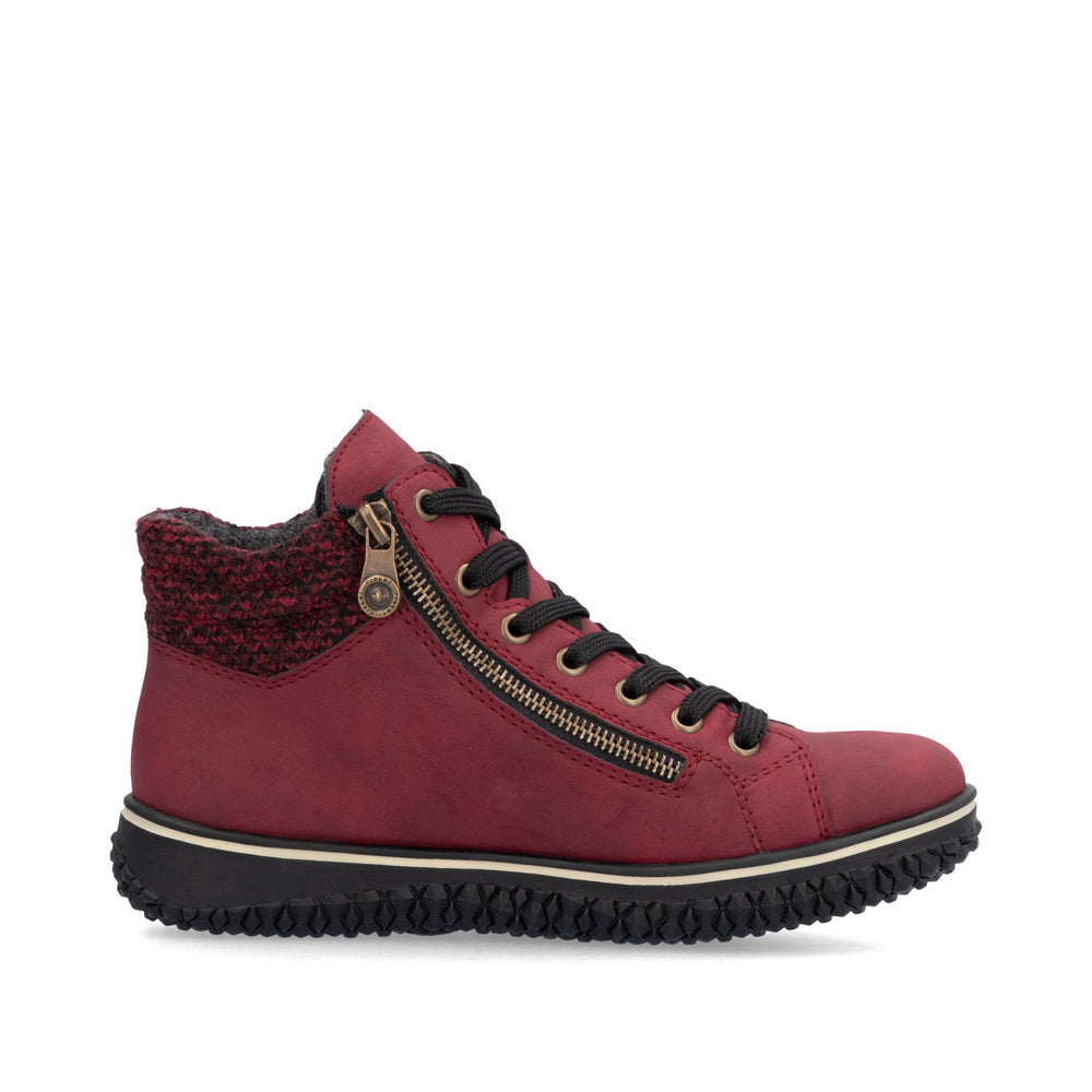 Rieker Z4263 RED Water Repellant Ankle Boot with Laces and Zip Z4263-35