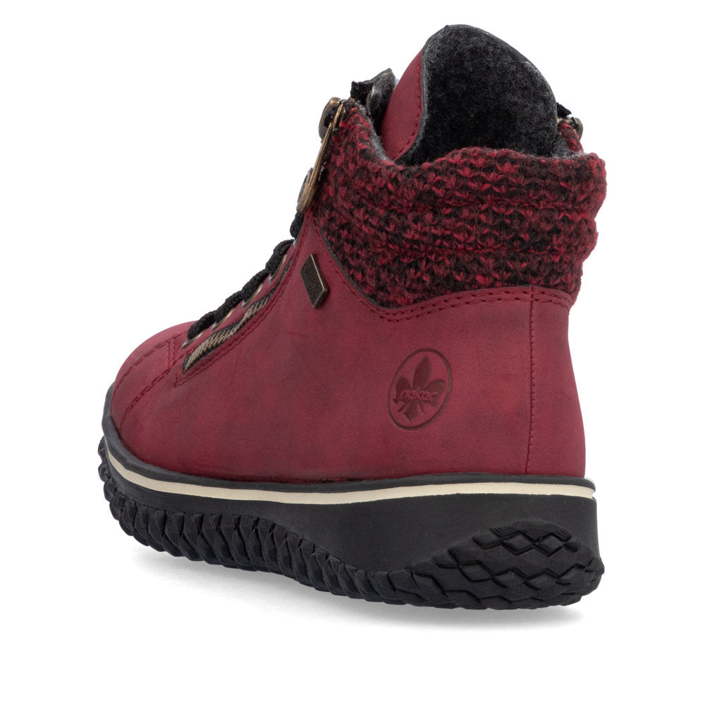 Rieker Z4263 RED Water Repellant Ankle Boot with Laces and Zip Z4263-35