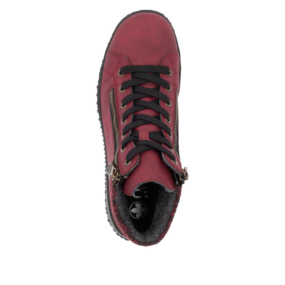 Rieker Z4263 RED Water Repellant Ankle Boot with Laces and Zip Z4263-35
