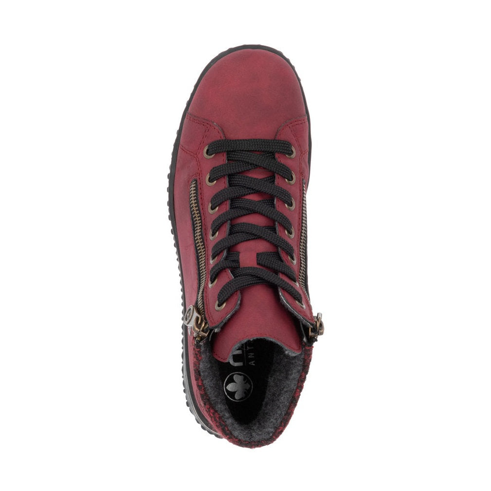 Rieker Z4263 RED Water Repellant Ankle Boot with Laces and Zip Z4263-35