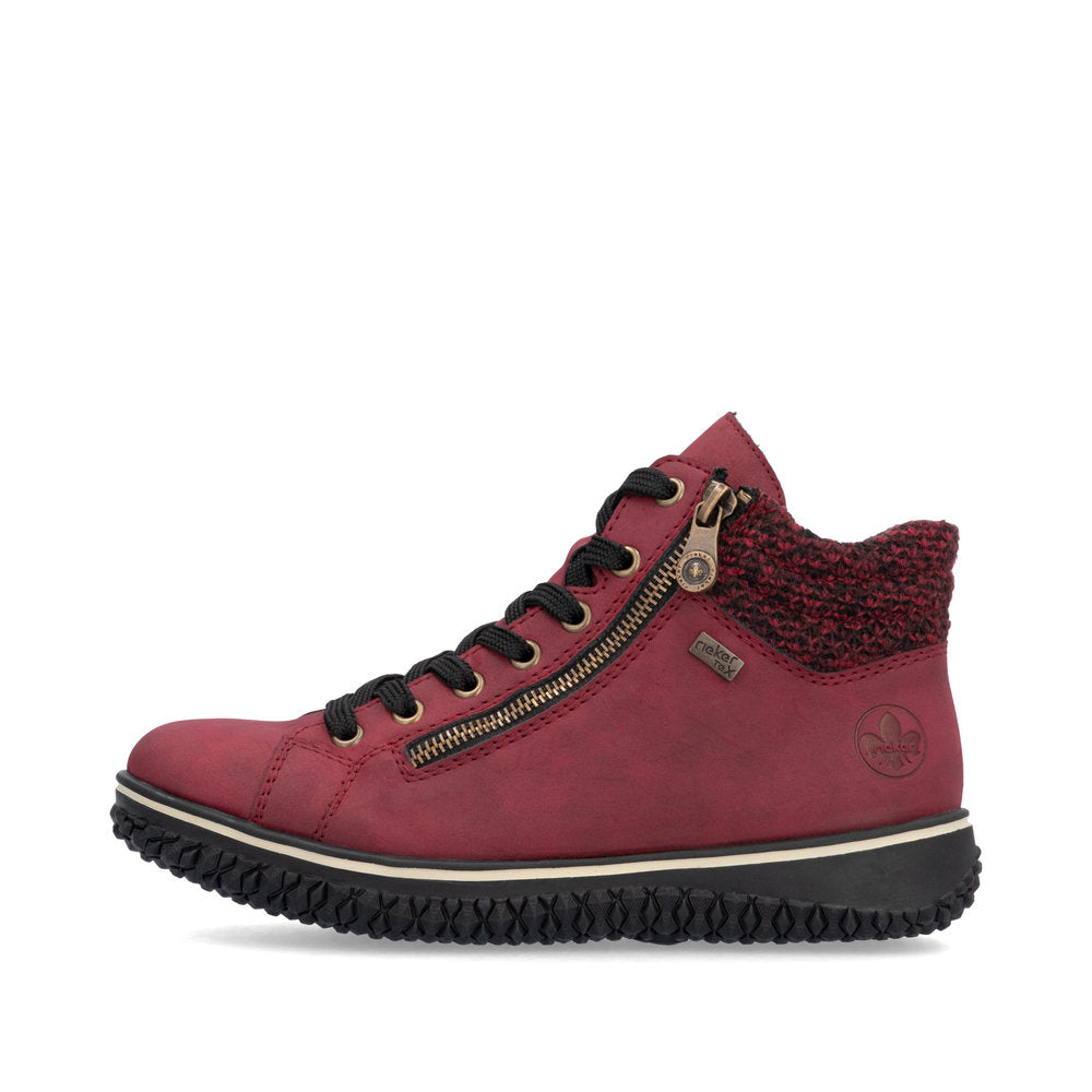 Rieker Z4263 RED Water Repellant Ankle Boot with Laces and Zip Z4263-35
