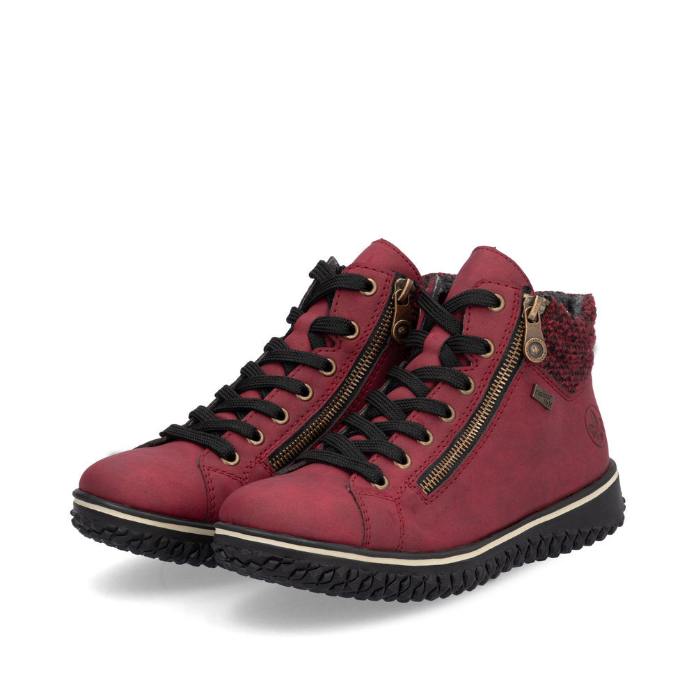 Rieker Z4263 RED Water Repellant Ankle Boot with Laces and Zip Z4263-35