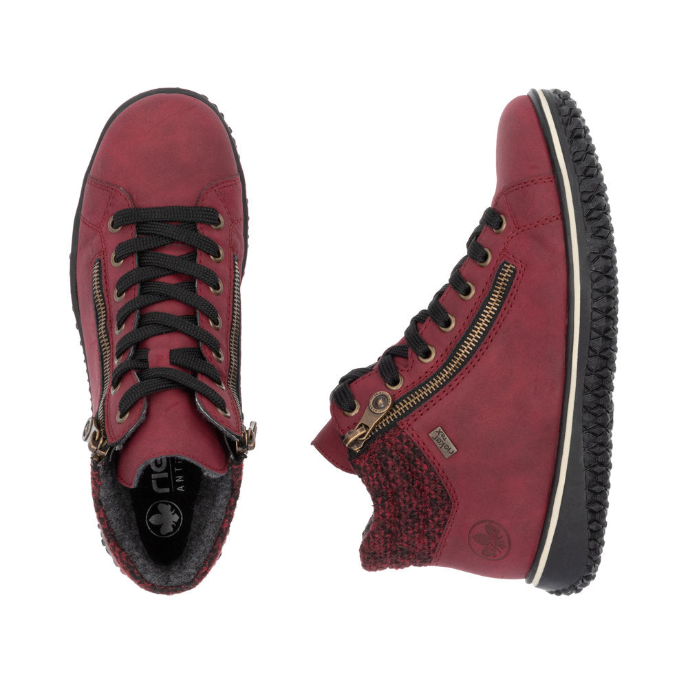 Rieker Z4263 RED Water Repellant Ankle Boot with Laces and Zip Z4263-35