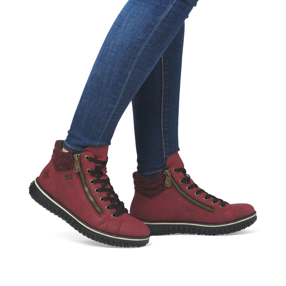 Rieker Z4263 RED Water Repellant Ankle Boot with Laces and Zip Z4263-35