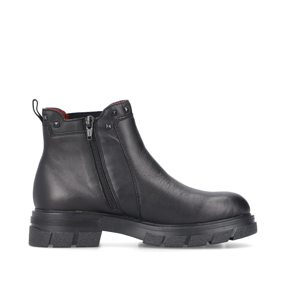 Rieker Ladies Boot Z915 Chunky soled Ankle boot with Elastic side and zip BLACK Z9154-00