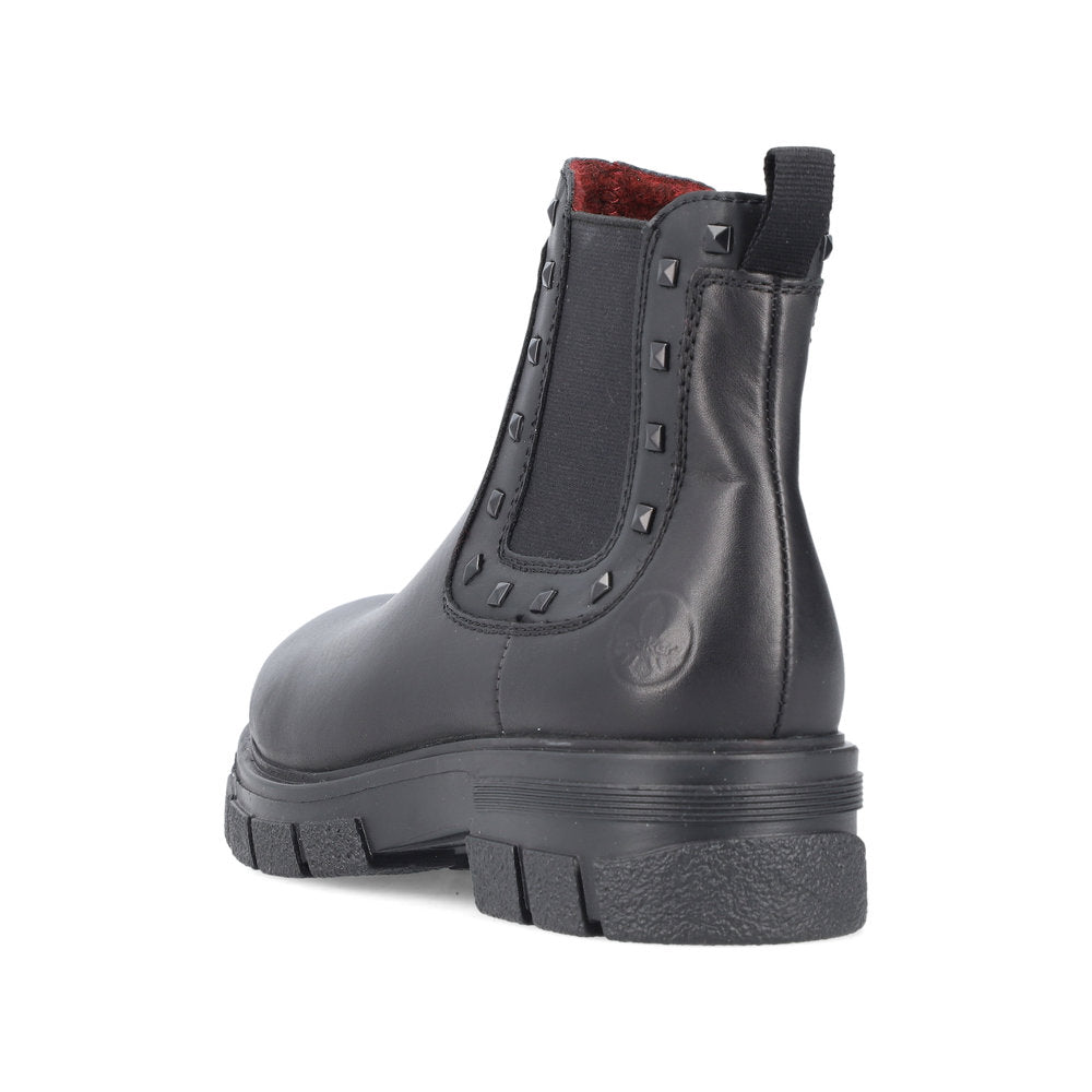 Rieker Ladies Boot Z915 Chunky soled Ankle boot with Elastic side and zip BLACK Z9154-00