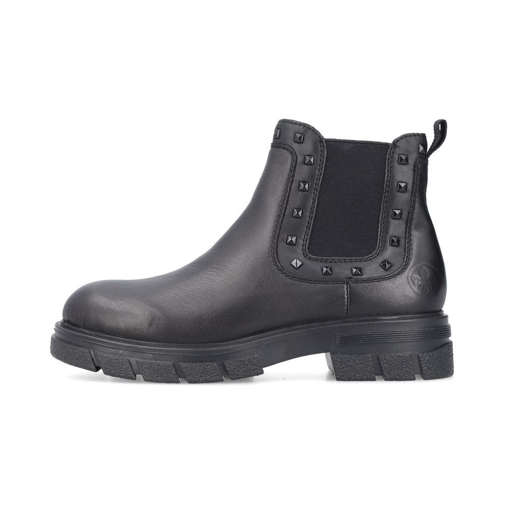 Rieker Ladies Boot Z915 Chunky soled Ankle boot with Elastic side and zip BLACK Z9154-00